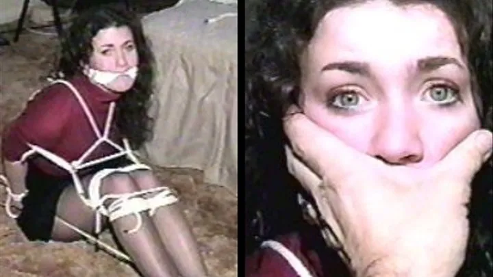 19 YEAR OLD COLLEGE STUDENT GETS CLEAVE GAGGED, HANDGAGGED & BALL-TIED ON THE FLOOR WHILE WEARING PANTYHOSE