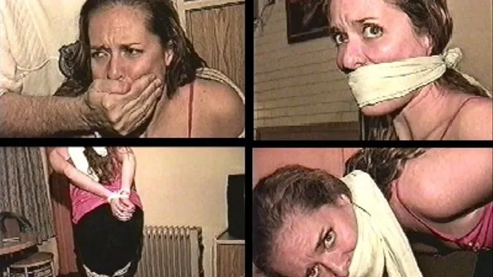 28 YR OLD ACTRESS GETS MOUTH STUFFED, OTM GAGGED, HOPS AROUND ROOM BAREFOOT & HANDGAGGED