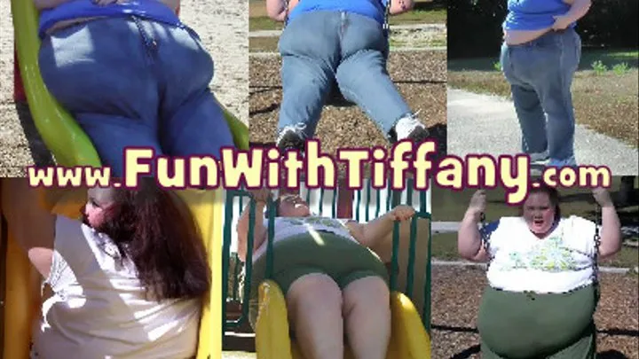 Super Fat Chick At The Park & Gets Stuck, Slides, Walks & Swings