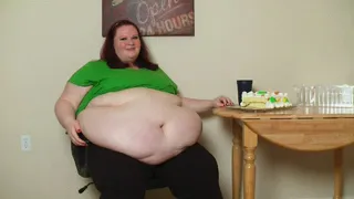 Feedee Eats to Gain Weight and Rubs Her Stuffed Belly compilation