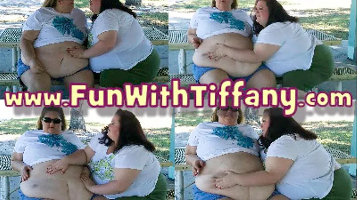 Tiffany Rubbing Mikayla's Massive Belly In A Public Park