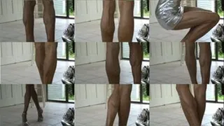 Veronica shows her calves and legs, wearing the silver dress