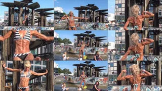 Veronica flexing in the Alexanderplatz fountain, part 2