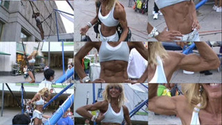 Veronica showing off on the bungee trampoline, then flexing