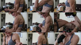 Veronica pumping up and measuring her left biceps