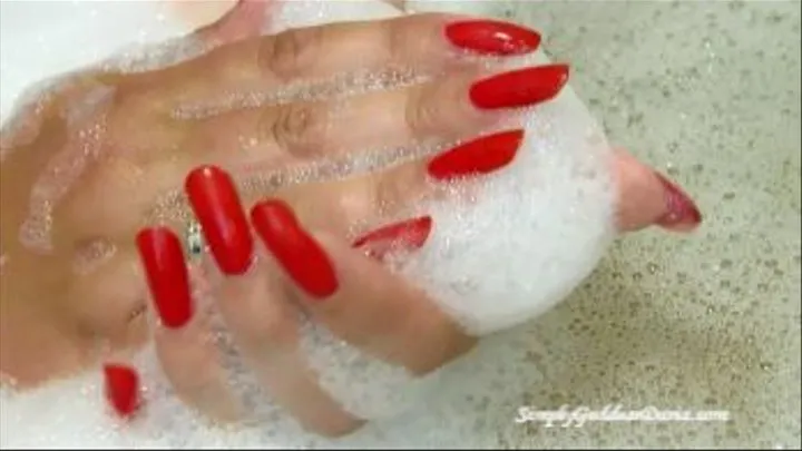 Red Nails In Bubbles