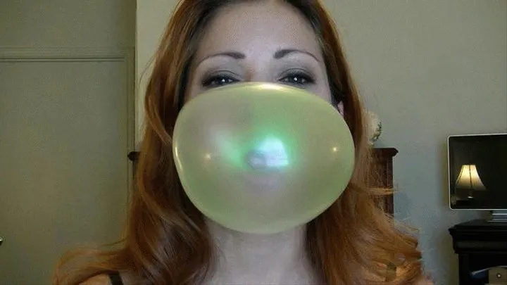 Red Lips with Green Big League Gum - 440 - Vivian Ireene Pierce, close up bubble gum bubble blowing with 2 angles, Chewing