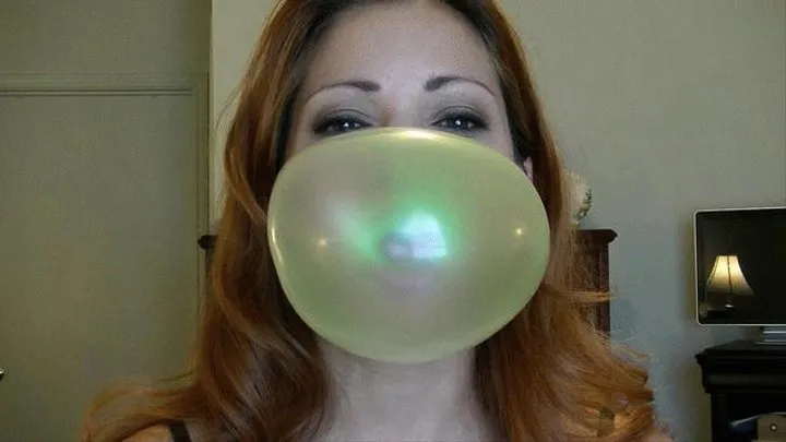 Red Lips with Green Big League Gum - WMV - Vivian Ireene Pierce, close up bubble gum bubble blowing with 2 angles, Gum