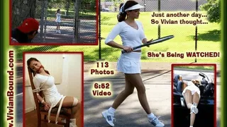 Tennis Anyone? - MPEG - Voyeur, on Screne Gagging, Pantyhose, Up Skirt, Rope Bondage, Classic Chair Tie, in a classic Tennis Outfit., Vivian Ireene Pierce