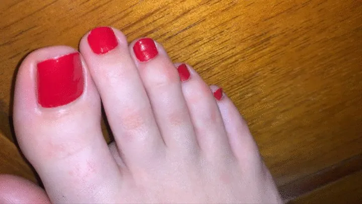 Lisa's Beautiful Toes with another red pedi showing off her long toes!