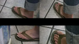 Sexy pair of french pedicured toes at bookstore in flip flops!