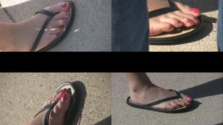 Black Skirt and Flip Flops with Pink Polished Long Toes