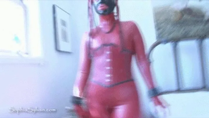 Bound Orgasms in Red Rubber Catsuit 1