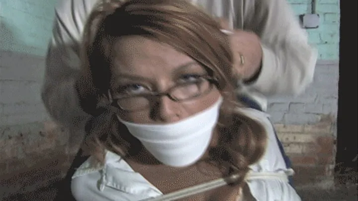 2003JJPLUSH-Curvy secretary finds herself tied up and gagged on a dirty mattress in an old abandoned building