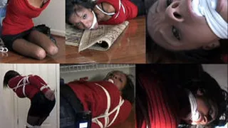 Katie hogtied gagged and locked in a dark closet.