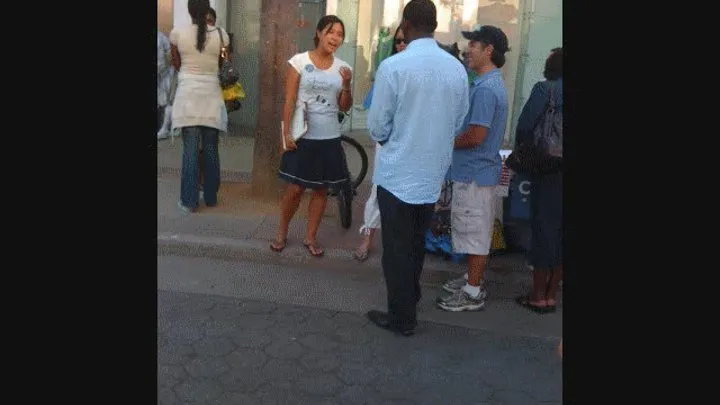 candid Asian in well worn flip flops