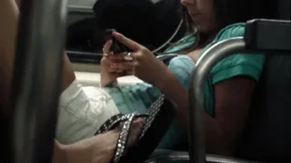 (2) candid 18 yr old Brunettes on a train in flip flops pt 3