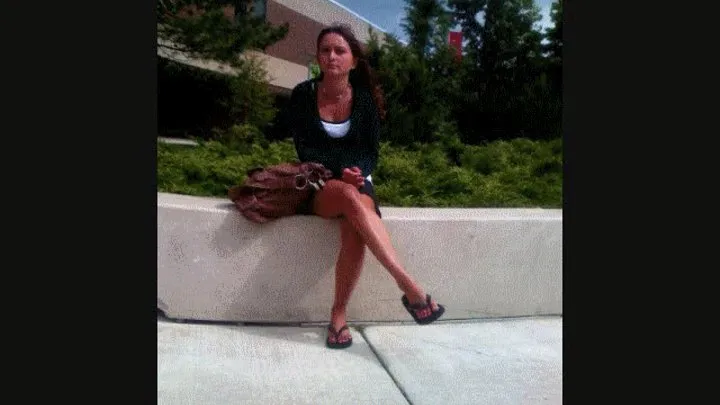 candid college Brunette in flip flops