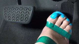 Blue Toenails Revving the Camry (Toe View Only)