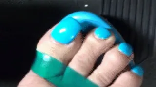 Blue Toenails Revving the Camry (Toe View Only)