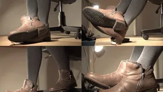 Tanja sits at the desk and plays with my cock under her brown leather booties - Cam 1