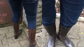 Undertable-action with Tanja in her brown kneehigh boots - cumshot