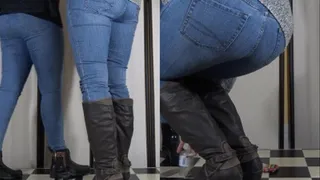 Two goddesses in boots maltreat my cock without knowing it - Cam 1