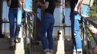 Another cockfail under Tanja's sling pumps on the staircase - Cam 1