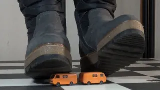 Tanja makes short process with my toycars under her brutal tread soles