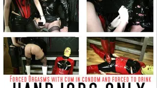 jerk off in a condom and drink by 2 slaves