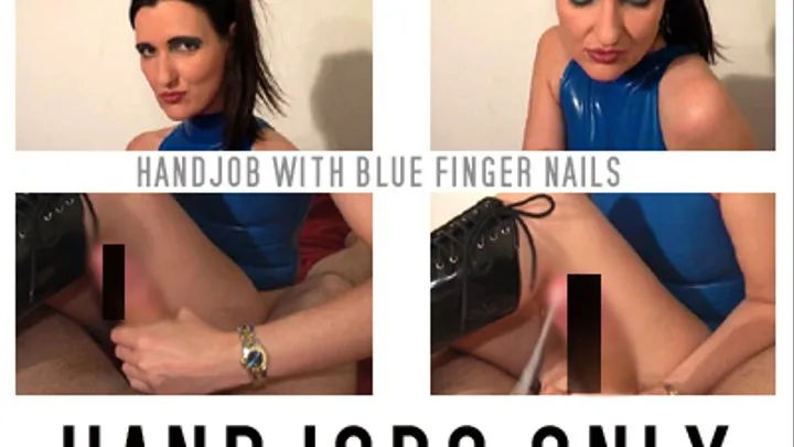 Handjob with blue finger nails