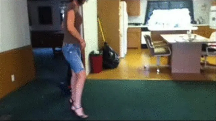 Cleaning The Floor In Strappy Open-Toed Heels