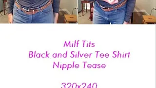 Milf Tits Nipples Tease Black Silver Tee Shirt