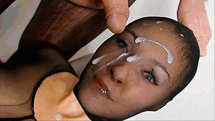 CUM ON NYLON ENCASED FACE