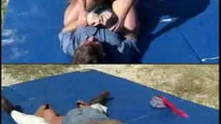 Topless Blonde Muscle Wrestling