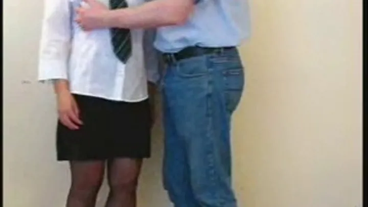 Schoolgirl knees his balls