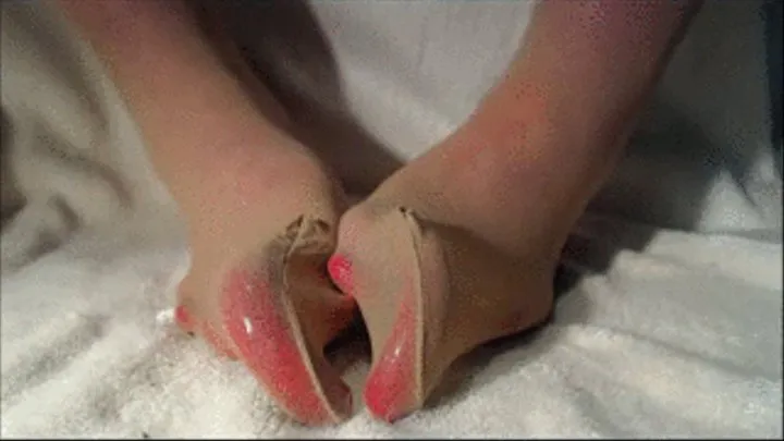 11.22.2014 Arinda Feet: Dark Pink Toes in Nude Hose