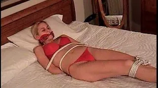 Coral- Bound, Cleave Gagged, Jeans, Red Silk Underwear