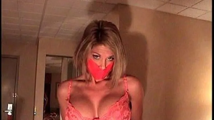 Carissa- Handcuffed, Tape Gagged, Pink Bra, White Panties