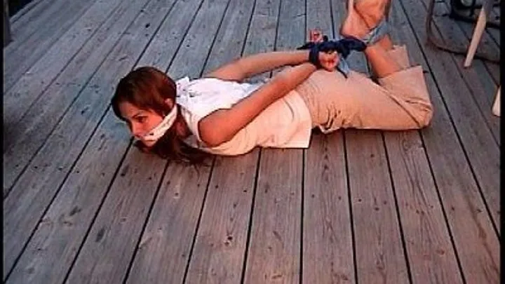 Coral- Hogtied With Bandanas, Cleave Gagged, Outside On Deck