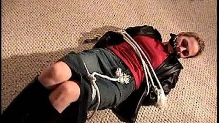 Coral- Tied Up, Hogtied, Cleave Gagged, Leather Jacket, Boots, Denim Skirt