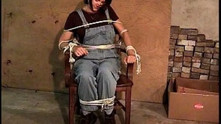 Ravyn- Denim Overalls, Multiple Gags, Blindfolds, Chairtied