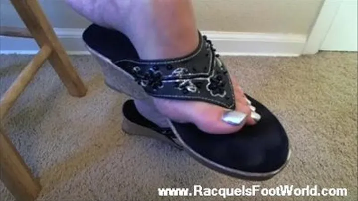 Silver Toes Black Sandals Posing JOI