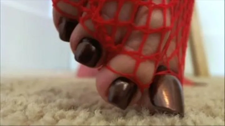 Sexy Toes Tease Red Fishnet Stockings Masturbation Instruction