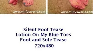 Silent Foot Tease ....Blue Toes with a lot of lotion 720x240