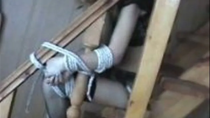 Aleesa Tightly Roped To The Banister Of The Stairs