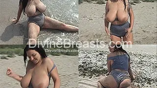 Big boobs supermodel Joanna Bliss on the beach