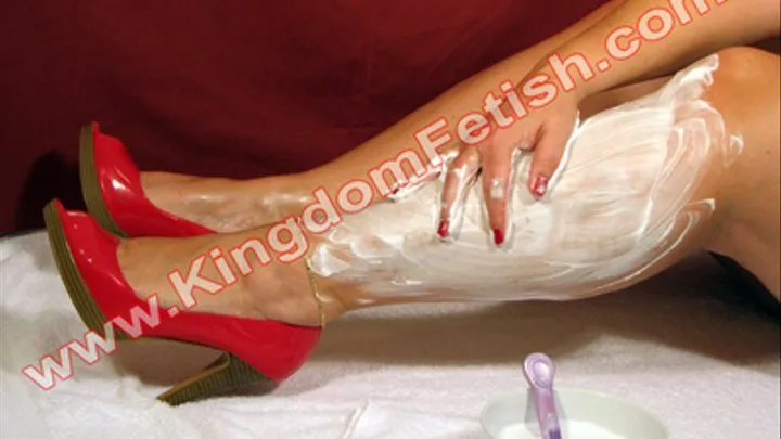 Ashley Shaving And OILING LEGS in RED HIGH HEELS Normal