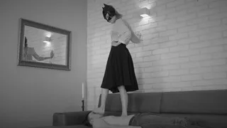 Cynthia - 2 Clips - Petite 22 Years Old Woman Trample His Chest And Face - Black And White Clip - MIX