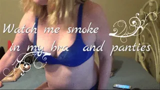 Smoking in my pretty new bra and panties